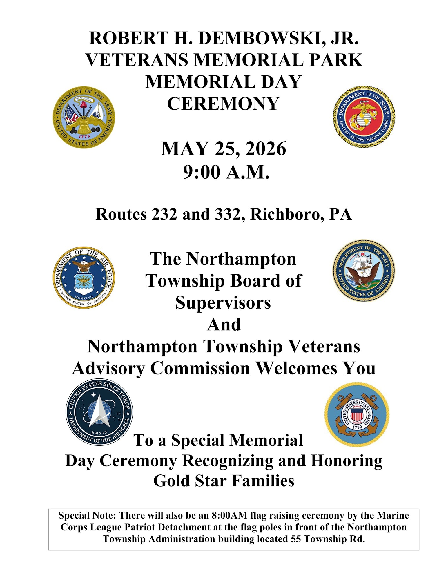 Robert H. Dembowski, Jr. Veterans Memorial Park Memorial Day Ceremony
