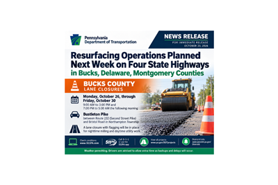 PennDot Lane Closures Planned on Bustleton Pike Oct 26-30